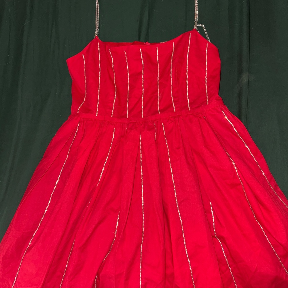 XS Queen of Sparkles Red Striped Rhinestone Spaghetti Strap Dress NWOT 🦄